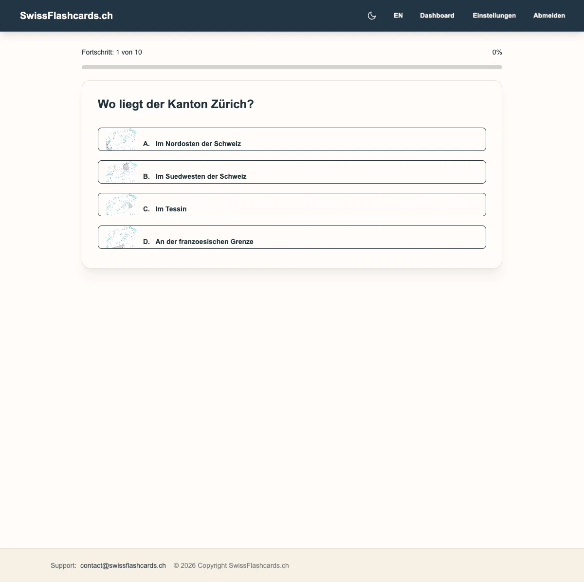 Practice session with a multiple-choice flashcard question