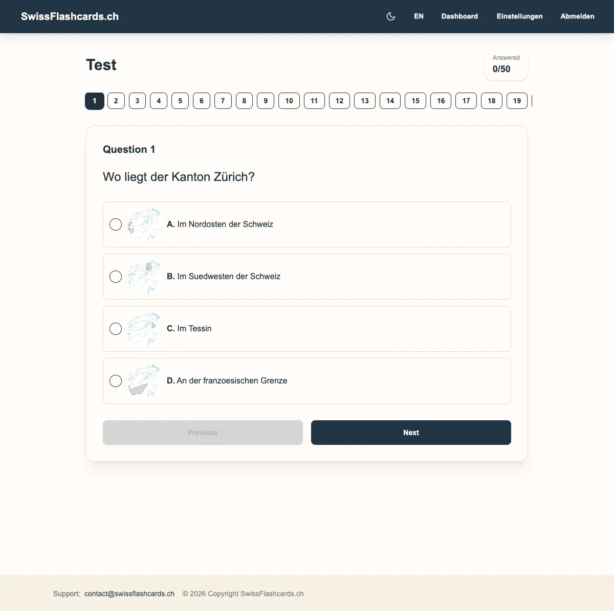 Mock test screen with exam-style multiple-choice questions